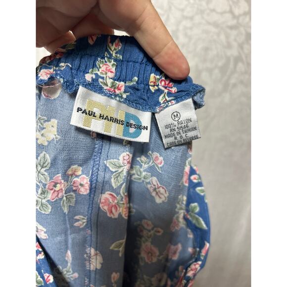 VTG Maxi Skirt Medium Blue Pink Floral Paul Harris Design Side Slit Zipper - Picture 8 of 9